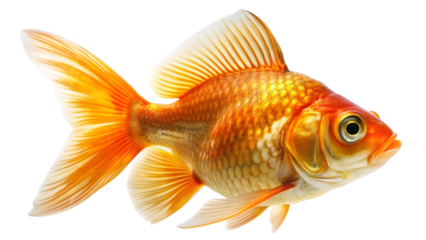 Capture the moving moment of goldfish isolated on White background.