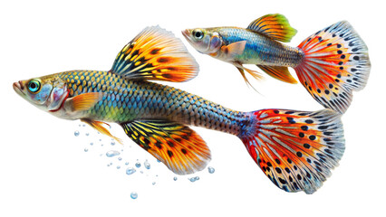 Fototapeta premium Capture the moving moment of guppy fish isolated on White background.