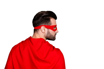 Close-up rear back behind view portrait of his he nice-looking attractive cool perfect content macho virile bearded guy life lifestyle looking aside isolated over gray violet purple pastel background