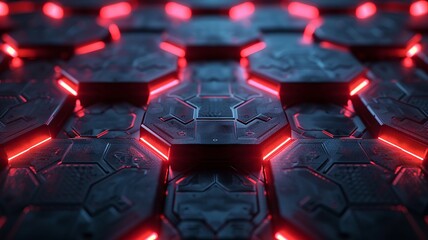 Fototapeta premium Futuristic Hexagonal Pattern With Red Neon Lights