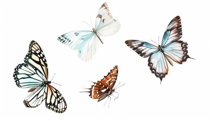 Obraz premium Breathtaking Butterflies in Flight: A Stunning Display of Plain Tiger, Common Morpho, and Rice Paper