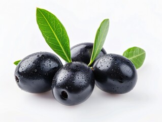 Blackberries and leaves on white