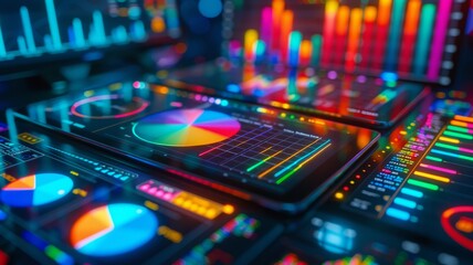 Obraz premium Advanced Data Analytics on Multiple Digital Screens