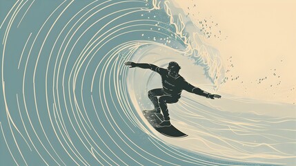 Fototapeta premium Surfer Riding Powerful Ocean Wave on Surfboard in Extreme Sports Adventure