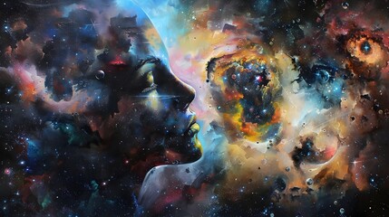 Fototapeta premium Surreal Interstellar Void:Captivating Cosmic Landscape Amidst Celestial Darkness