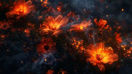 Obraz premium Enchanting Fire Flowers in a Dark Fantasy Realm