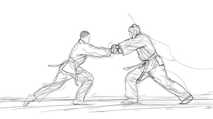 Fototapeta premium Taekwondo Athlete in Sparring Silhouette Sketch