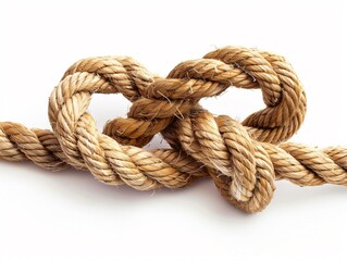 Knotted rope on white background