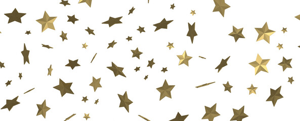 XMAS Banner with golden decoration. Festive border with falling glitter dust and stars.