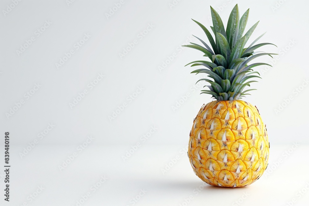 Wall mural Pineapple on white surface, white background