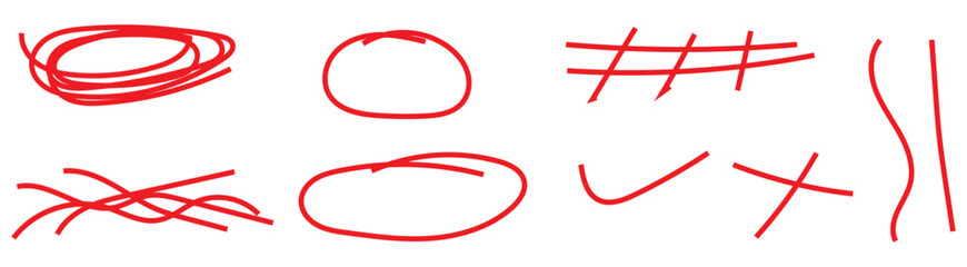 Highlight hand drawn oval frames, lines. Hand drawn marker underlines scribble doodle circle set. Ovals and ellipses line template. Vector illustration isolated on white background.