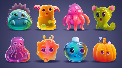 Fototapeta premium Asset of monster icons for video game isolation, Illustration