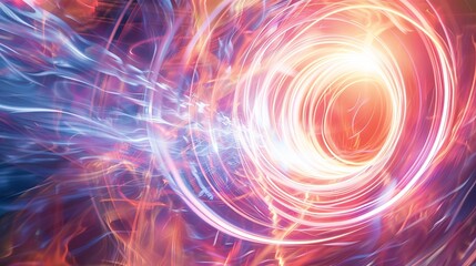 Energetic light trails forming a helix on a white background