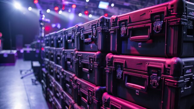 Stacked Equipment Cases at Event Venue
