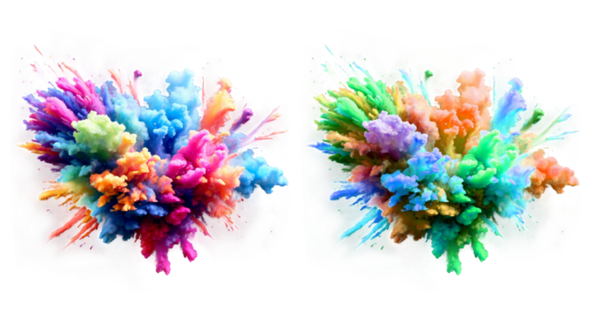 colorful smoke explosions and blasts isolated on transparent background