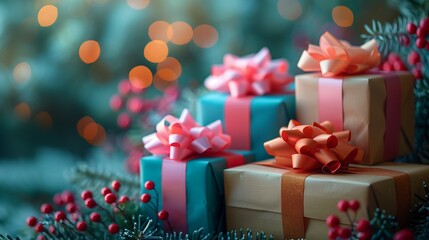 Colorful Gift Boxes with Blurred Background.