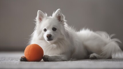 Japanese Spitz playing with a ball