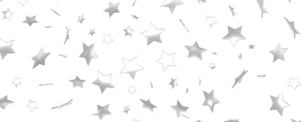 Silver star of confetti. Falling stars on a white background. Illustration of flying shiny stars.