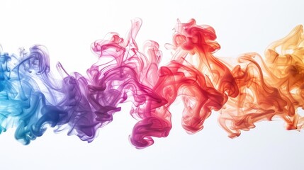 Colorful ink smoke forming a gradient rainbow effect, isolated against a clear backdrop