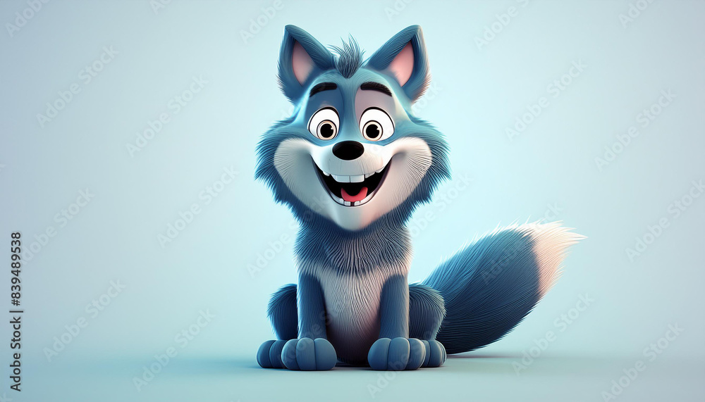 Wall mural 3d cartoon cute wolf