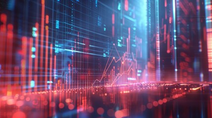 Digital business graph with dynamic rising and falling lines, displayed on a sleek monitor, symbolizing real-time market analysis