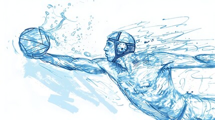 Water Polo Player Passing Ball in Single Line Sketch