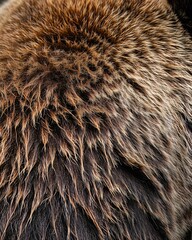 Fototapeta premium Detailed image of a grizzly bears fur, showcasing the layers and coloration, ideal for understanding temperate zone adaptation