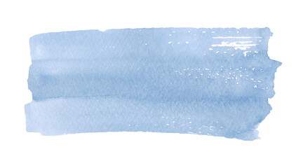 Fototapeta premium Brushstroke, a spot of blue watercolor isolated on a white background, hand-drawn. Abstract background of a watercolor splash. Template for design, decoration, labels, with space for text.