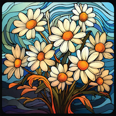 Abstract image of daisies daisies stained glass