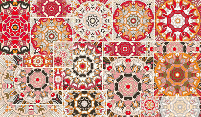 Vector patchwork quilt pattern. Vintage decorative collage. Hand drawn background. Indian, Arabic, Turkish motifs for printing on fabric or paper. Abstract colorful doodle pattern in mosaic style