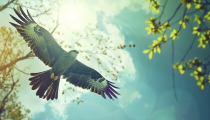 Obraz premium Predator in Action: The Black Kite Hunting on a Sunny Day