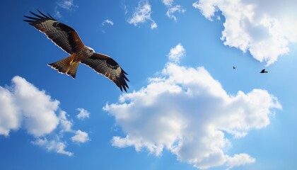 Obraz premium Silhouetted Majesty: The Black Kite Soaring in the Blue Sky - AR 7:4