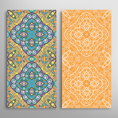 Vertical seamless patterns set, floral geometric lace texture for Wedding, Valentine's day, greeting card or Birthday Invitation. Decorative seamless doodle backgrounds. Ethnic ornament border pattern