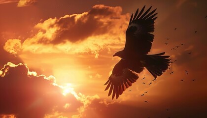 Silhouetted Elegance: The Black Kite in Sunset Flight
