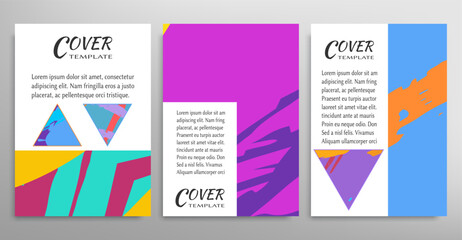 Abstract backgrouns set, grunge texture. Minimalistic art, brush strokes style. Design for card, brochure, banner idea, book cover, booklet print, flyer sheet a4. Collage page, web header template.