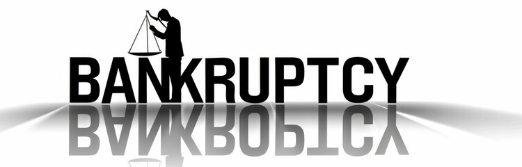 The word "BANKRUPTCY" written in large letters, with an outline of the silhouette of a man standing up on one leg next to it，Resilience Amid Adversity: BANKRUPTCY