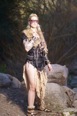 Viking warrior with sword, skull and battle bat