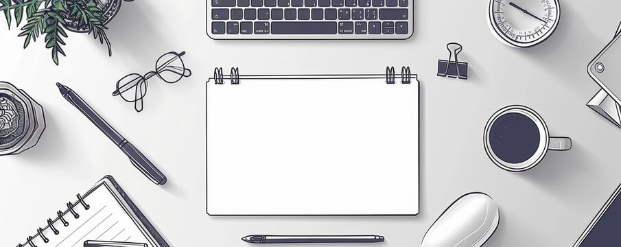 Minimalist line art of a digital notepad with stylus.