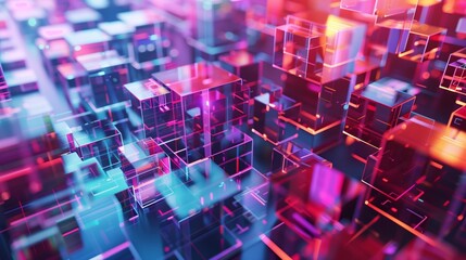 Futuristic Pixelated Abstract D Render of Digital Voxel Cubes. Concept Abstract Art, Digital Design, Futuristic Technology, Voxel Cubes, 3D Render