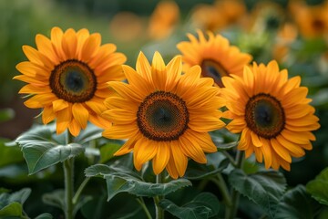 Obraz premium Vibrant sunflowers in a field, representing summer and happiness.