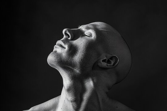 Bald shirtless man standing