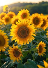 Obraz premium Vibrant sunflowers in a field, representing summer and happiness.