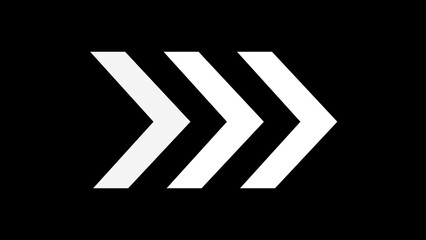 A white colour Arrow direction sign moving icon of a black background.
