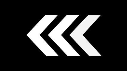 A white colour Arrow direction sign moving icon of a black background.