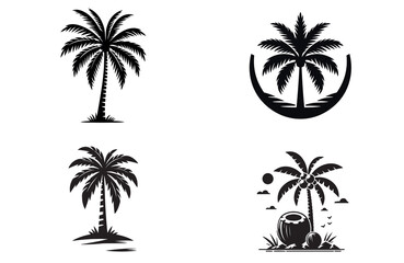 Fototapeta premium Silhouettes of palm and coconut trees and sun vector Illustration for Summer