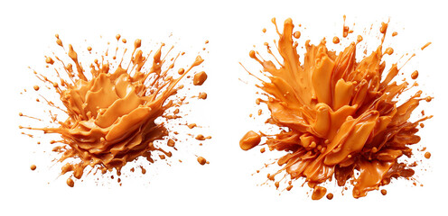 A caramel explosion splash isolated on transparent background.