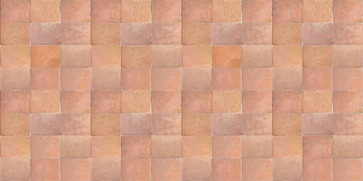 Brick pavement seamless texture useful for rendering applications - Old handmade terracotta tile flooring