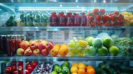 Refrigerator Stocked With Fresh Fruits And Vegetables In Different Colors