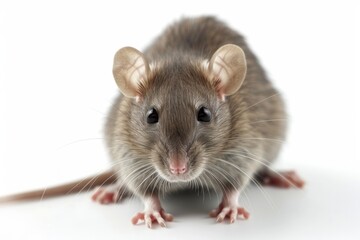 Rat on a white background. Wild animal. Experimental animal.