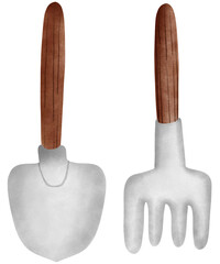 Pickax and shovel cute farm